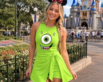 Mike Wazowski Wrap Skort Dress, Monsters Inc Green Cosplay Dress, WDW Halloween Costume, Magic Kingdom Dress, Sully Boo Mike Outfit