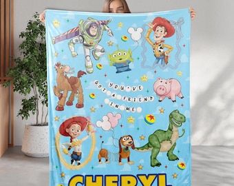 Custom Pixar Toy Story Blanket, Disney You've Got A Friend In Me Blanket, Personalized Woody Buzz Lightyear Jessie Quilt, Gift For Boy/Girl