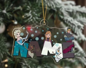 Personalized Frozen Christmas Ornament, Custom Name Snow Princess Theme Xmas Tree Decor, Elsa Anna Olaf  Kristoff Christmas Gift For Kid