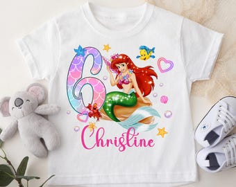 Personalized Mermaid Princess Matching Family Birthday Shirts, Custom Princess Birthday Girl Outfit For Family, Little Princess Theme Tee RE
