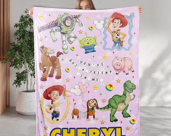 Personalized Toy Story Blanket, You've Got A Friend In Me Blanket, Custom Name Woody Buzz Lightyear Jessie Blanket, Gift For Boy Or Girl