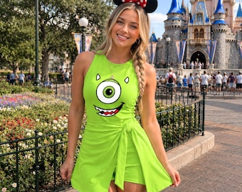 Mike Wazowski Wrap Skort Dress, Monsters Inc Green Cosplay Dress, WDW Halloween Costume, Magic Kingdom Dress, Sully Boo Mike Outfit