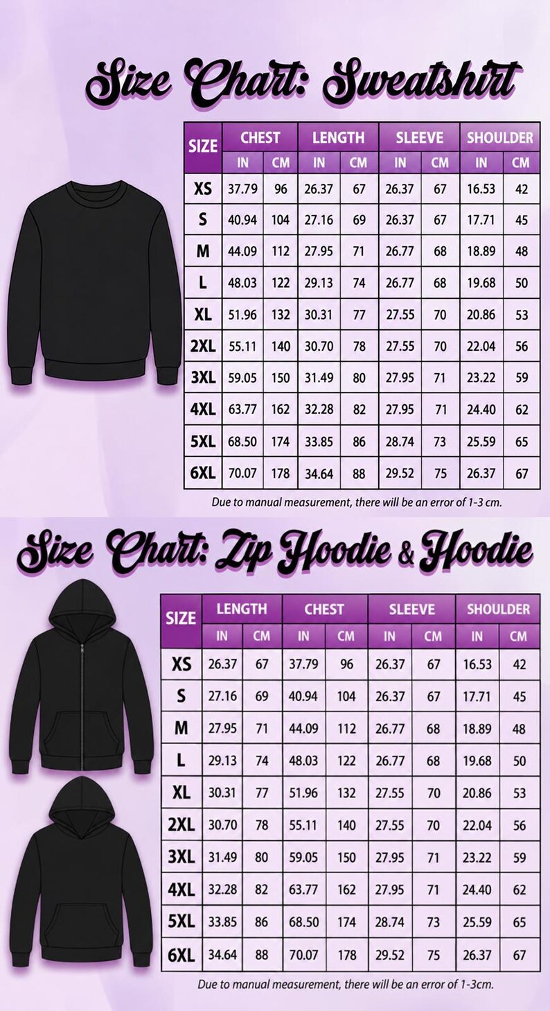 a size chart for a sweatshirt, including measurements for chest, length, sleeve, and shoulder. The chart provides size options in both inches and centimeters, and includes a diagram of a sweatshirt to illustrate the measurements. The chart also includes a zip hoodie and hoodie size chart. Due to the nature of the image, I cannot provide specific details about the content or context, but it is a chart that provides information about the size of a sweatshirt.