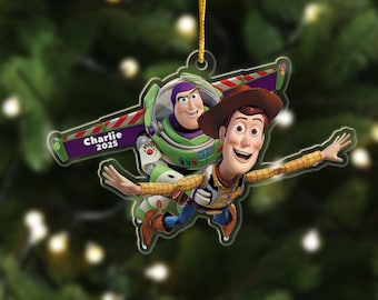 Personalized Woody And Buzz Lightyear Acrylic Ornament, Toy Story Cartoon Movie Xmas Ornament, Custom Christmas Tree Decor Gift For Kid