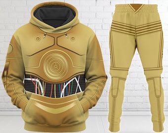 C3-PO Cosplay Costume Shirt, Star Wars C3PO Hoodie Sweatshirt, Tracksuit 3D All Over Printed T-Shirt, Starwars Warrior Inspired Outfit
