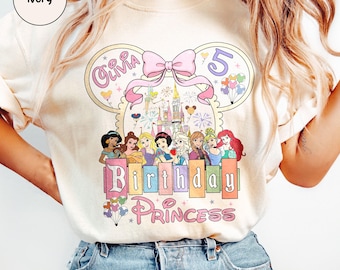 Disney Princess Castle Coquette Bow Shirt, Personalized Birthday Girl, Princess Crew Shirt, Pastel Castle Shirt, Disneyland Princess Gift