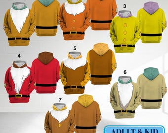 DN Seven Dwarfs Costume 3D Hoodie, Snow White Cosplay Matching Shirt, Princess 7 Dwarfs Halloween For Family Group Trip Shirt