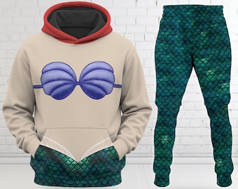The Little Mermaid 3D Costume Hoodie, Ariel Cosplay Costume Sweatshirt, Animation Costume 3D Sweatshirt, Princess All Over Print Outfit
