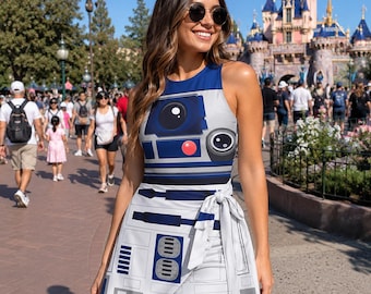 Star Wars R2D2 Halloween Cosplay Wrap Skort Dress, Star Wars R2D2 Dress Skirt, Wdw Trip Outfit, R2d2 Halloween Outfit