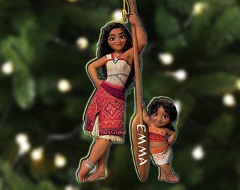 Personalized Moana Princess Sister Christmas Ornament, Moana 2 Christmas Gift For Daughter, Cute Girl Moana Xmas Decor, Moana Lover Keepsake