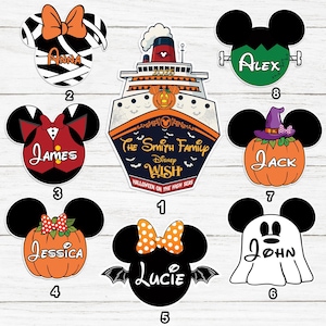 Personalized Disney Cruise Door Magnets, Custom Halloween On The High Seas, Mickey Minnie Halloween Magnet, Family Horror Stateroom Decor