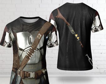 Warrior Fictional Movie Character Cosplay Costume Shirt, Mandalorian Halloween Costume For Family Group 3D Shirt, Super Hero Gift Friends
