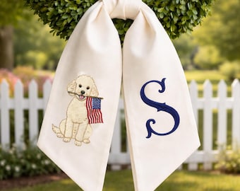 Patriotic Pet America Sash Embroidery, Monogrammed Door Sash, USA Flag Dog Decor, 4th of July & USA 250th Anniversary Gift Keepsake