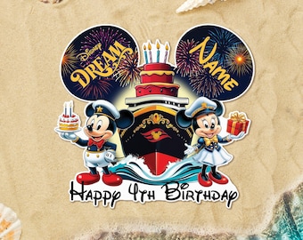 Personalized Mickey And Friends Birthday Cruise Magnet, Custom Happy Birthday Family Cruise Decoration, Birthday Boy Girl Cake Door Magnet