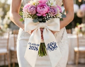Personalized Monogram Ribbon, Embroidered Prom Bouquet Sash, Graduation Name Ribbon Bouquet Sash, Sash with Name Custom Homecoming Ribbon