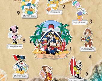 Custom DCL Island Beach Cruise Door Magnets, Personalized Mickey And Friends Magnet, Chip Dale, Porthole, Stateroom, Surfboard, Swim Magnet