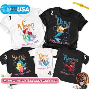 Personalized The Little Princess Family Birthday Shirts, Princess Mermaid Birthday Girl Theme Party, Mermaid Family Matching T-Shirt