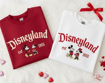 Mickey And Minnie Couple Matching Embroidered Sweatshirts, Disney Valentine Embroidered, Disneyland Couple Love Valentine Sweatheart