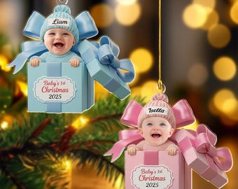 Personalized New Baby Christmas Ornament, Custom Baby First Xmas Ornament, Custom Face Baby Ornament, New Baby Photo Ornament, Newborn Gift