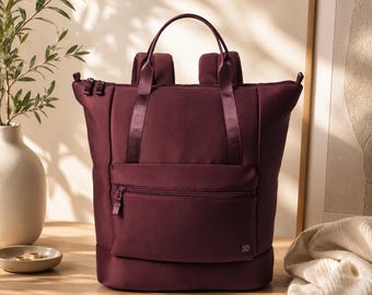 Maroon Backpack Tote Bag Laptop Backpack 16 Inch Travel Bag Water Resistant Convertible Tote Backpack Work Gym Everyday Bag