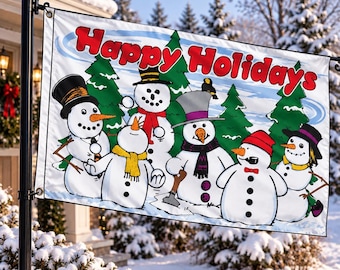 3x5 Happy Holidays Snowmen Flag Christmas Outdoor Banner Winter Yard Decor Polyester