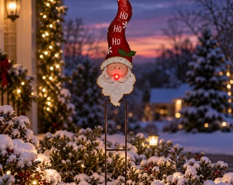 LED Nose Santa Metal Garden Stake Ho Ho Ho Sign Christmas Outdoor Yard Decor 37in