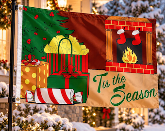 3x5 Tis The Season Christmas Flag Fireplace Gifts Holiday Outdoor Banner Yard Decor