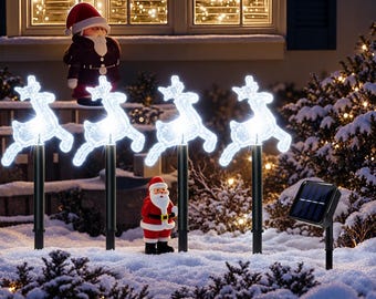 4 st solcellsdrivna julbelysning vattentäta LED-trädgårdsstång snöflinga stjärnklocka rendekor