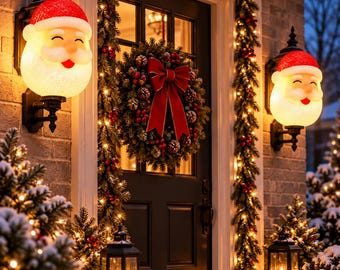 2 Pack Santa Porch Light Cover Christmas Outdoor Indoor Wall Lamp Decor Foam Face