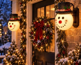 2 Pack Snowman Porch Light Cover Christmas Outdoor Indoor Wall Lamp Decor Top Hat