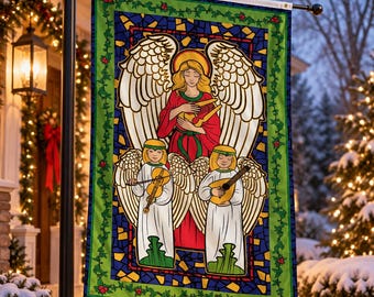 3x5 Joyous Angels Christmas Flag Stained Glass Outdoor Banner Holiday Yard Decor