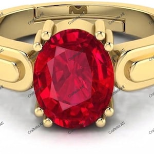 6.25 Carat Ruby [Manik] Oval Shape Gemstone July Birthstone 14k Gold Plated Men's Astrological Adjustable Band