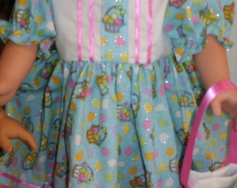 American Made 18" Girl Doll Clothes Yellow OR Blue Easter Print Doll Dress fits 18" dolls