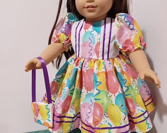 18" American Made Girl Doll Clothes Colorful Balloon Party Classic Doll Dress fits 18 inch Dolls