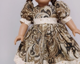 American 18" Made Girl Doll Clothes Earth Tones Brown Paisley Print Classic Doll Dress 18 inch Dolls