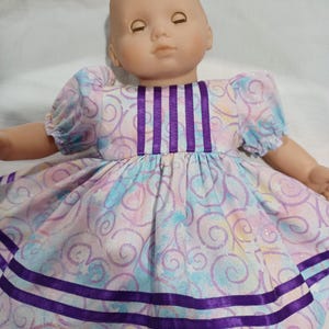 15&quot; 16&quot; American Made Classic Girl Baby Doll Clothes Pastel Swirl Print N Purple Doll Dress with panties fits 14&quot; 15&quot; 16&quot; Dolls