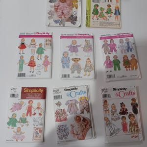 12 to 18" Baby Doll Clothes Pattern You Choose McCalls 8554 2157 Simplicity 2454 3876 3886 4707 8528 8956  Uncut Pattern
