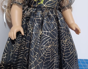 18" American Made Girl Doll Clothes Black Spider Web Halloween Dress Up Doll Costume Dress fits 18" Dolls