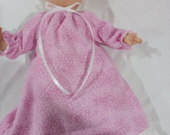 10" 12" 14" American Made Smaller Girl Baby Doll Pink N White Stripe Nightgown fits Smaller Baby Dolls