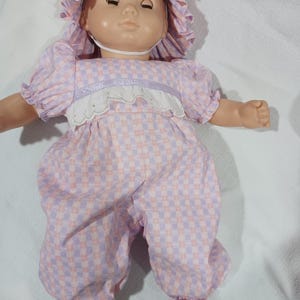 15&quot; 16&quot; American Made Baby Doll Clothes Pink Lavender Square Print Doll Romper N Hat  fits  Girl Baby Dolls