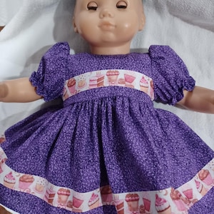 American Made 15&quot; 16&quot; Girl Baby Doll Clothes Purple N Colorful Cupcake Ribbon Doll Dress with panties Fits 14&quot; to 16&quot; dolls