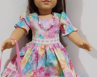 18" American Made Girl Doll Clothes Colorful Hippi 70s Middy Style Doll Dress fits 18" dolls