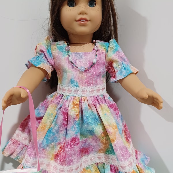 18" American Made Girl Doll Clothes Colorful Hippi 70s Middy Style Doll Dress fits 18" dolls