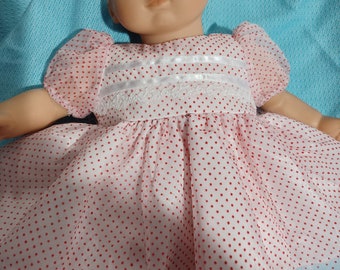 American Made 15" 16" Girl Baby Doll Clothes White with Red Dots Dotted Swiss N Lace Baby Doll Dress with Panties fits Baby Dolls