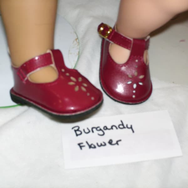 Add Shoes for My Hand Made 18" Dolls and 15-16" Baby Dolls Clothes Flower T Strap White Black Burgundy or Saddle Oxfords