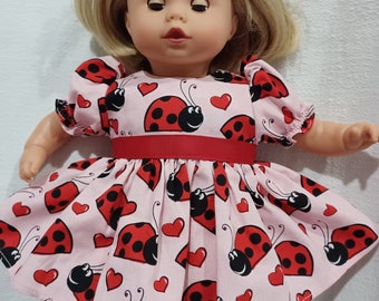 10" 12" to 14" American Made Smaller Girl Baby Doll Clothes Pink Ladybug Dress N Panties  fits Smaller Baby Dolls