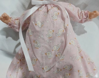 10" 12" to 14" American Made Smaller Girl Doll Clothes Pink Duck N Bubbles Print Doll Nightgown fits Smaller Baby Dolls