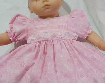 14" 15" 16"  American Made Girl Baby Doll Clothes Pink Swirl N Star Daisy Print N Lace Doll Dress with Panties Fits Baby Dolls