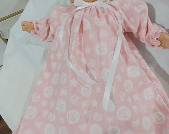 Pink Stripe Flannel Nightgown and Sleeping Bonnet for Baby Dolls Miniland Minikane 12 and 15 in Dolls Etsy