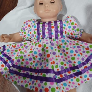 American Made 15&quot; 16&quot; Girl Baby Doll Clothes Colorful Dots N Purple Ribbon  Girl Doll Dress with panties fits 14&quot; 15&quot; 16&quot; Dolls
